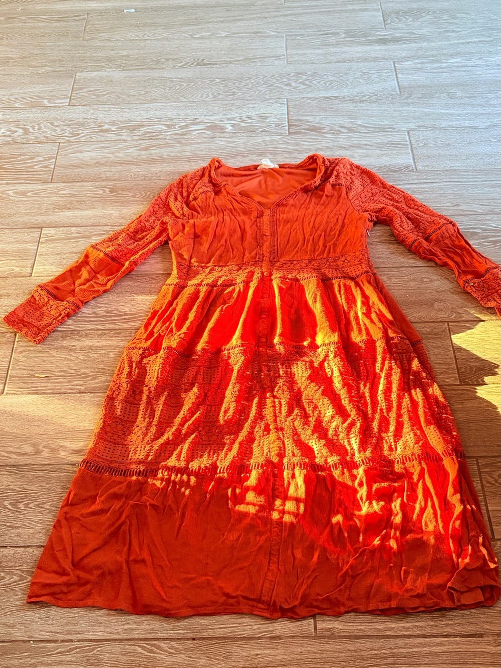Rust Lace-Trim Button-Front Fall dress - Picture 2 of 8
